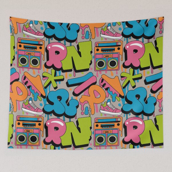 Item preview, Bold Street Art Pattern | Vibrant Graffiti Sneakers Boombox Seamless Repeat designed and sold by Midnight Veil Designs.