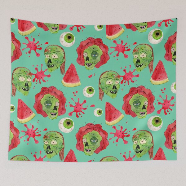 Item preview, Zobie Eating a Watermelon Slice Funny Summerween Pattern - Mint Green  designed and sold by CanisArtStudio.