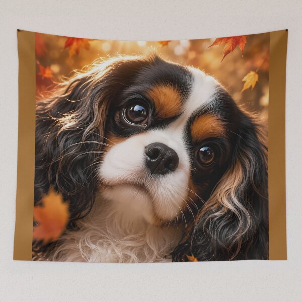 Item preview, Autumn Cavalier King Charles Spaniel – Cute Fall Puppy Portrait designed and sold by ManJiangHong.