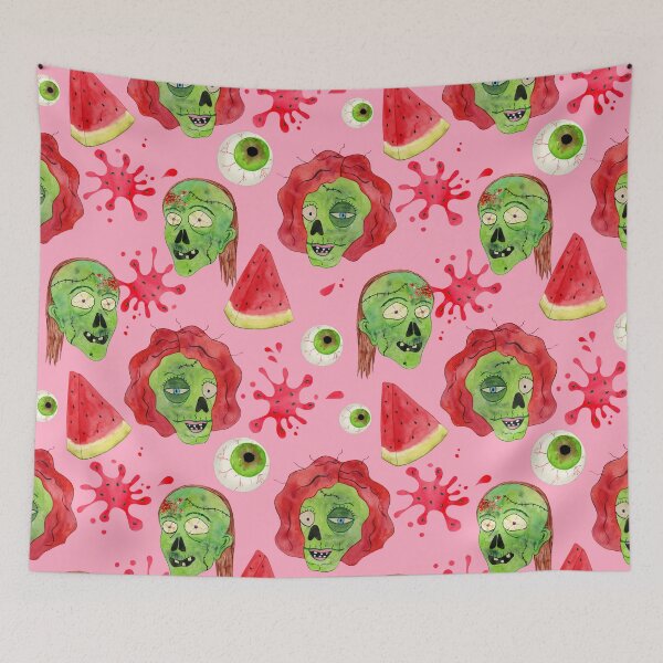 Item preview, Zombie Eating a Watermelon Slice Funny Summerween Pattern - Pink  designed and sold by CanisArtStudio.