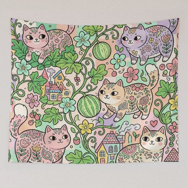 Item preview, Cute Cats and Melons Pattern designed and sold by Iampoji.