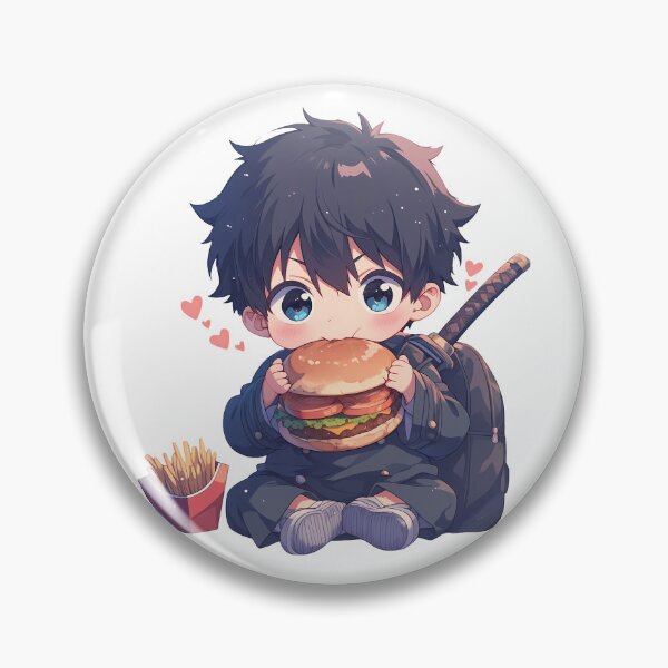 Item preview, Renzo Shima Blue Exorcist Anime Kawaii Chibi Burger Black Hair Cute designed and sold by earlobejerk.