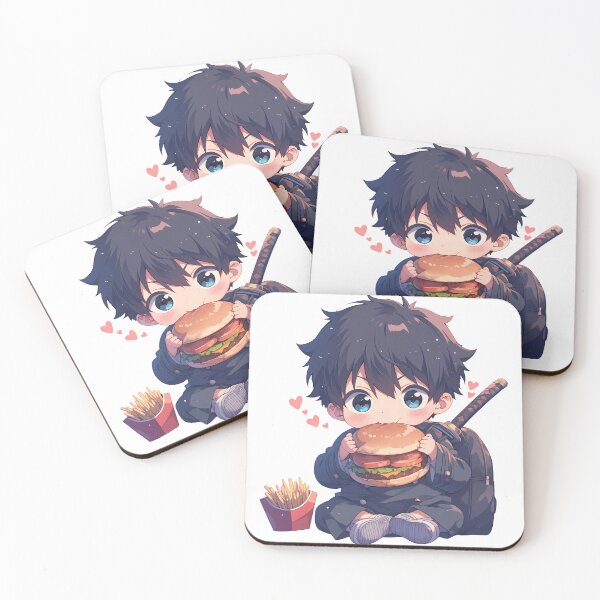 Item preview, Renzo Shima Blue Exorcist Anime Kawaii Chibi Burger Black Hair Cute designed and sold by earlobejerk.