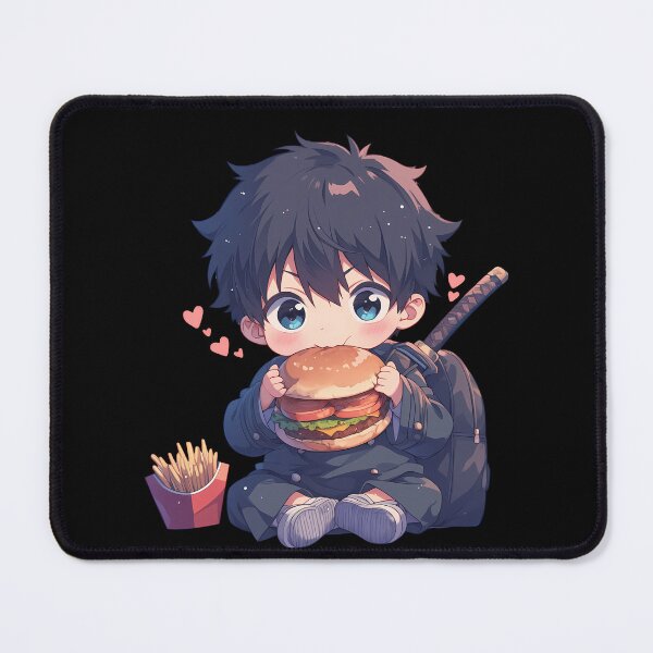 Item preview, Renzo Shima Blue Exorcist Anime Kawaii Chibi Burger Black Hair Cute designed and sold by earlobejerk.