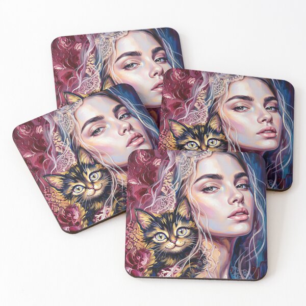 Item preview, Painterly Woman Portrait with Cat – Textured Oil Painting Wall Art designed and sold by QQQueen.
