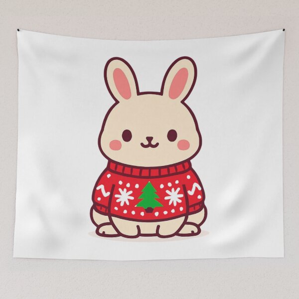Item preview, Cozy Holiday Bunny - Christmas Kawaii Sticker designed and sold by foryouandyours.