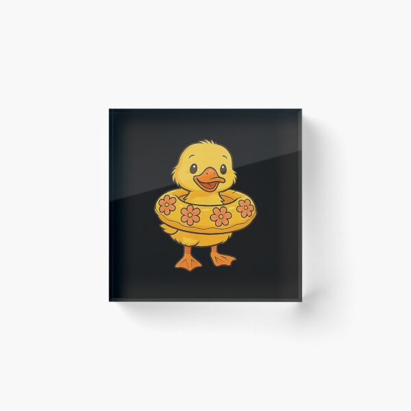 Item preview, Cute Yellow Duckling Wearing Flower Swim Ring Summer Pool Beach Vacation designed and sold by LizzyKeiko.