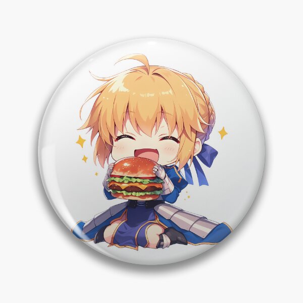 Item preview, Saber Fate Stay Night Chibi Burger Kawaii Knight Smile designed and sold by earlobejerk.