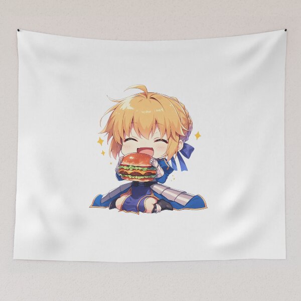 Item preview, Saber Fate Stay Night Chibi Burger Kawaii Knight Smile designed and sold by earlobejerk.