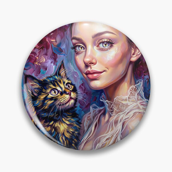 Item preview, Impasto Painting - Painterly Portrait Woman with Cat - Wall Art Decor designed and sold by QQQueen.