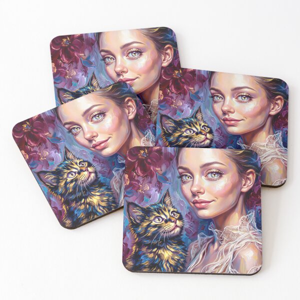 Item preview, Impasto Painting - Painterly Portrait Woman with Cat - Wall Art Decor designed and sold by QQQueen.
