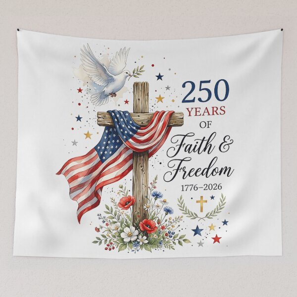 Item preview, American Flag Wooden Cross Faith And Freedom 250th Anniversary Memorial designed and sold by LizzyKeiko.