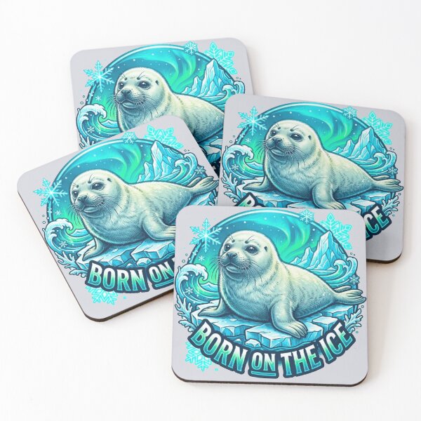 Item preview, Born On The Ice Cute Harp Seal Aurora Borealis Vintage Retro Badge designed and sold by MT-Hub | Art for Every Soul.