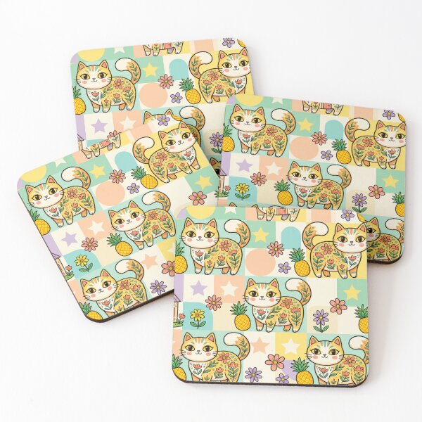 Item preview, Cute Tropical Cat Pattern with Pineapples and Flowers designed and sold by Iampoji.
