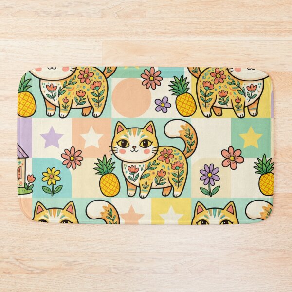 Item preview, Cute Tropical Cat Pattern with Pineapples and Flowers designed and sold by Iampoji.