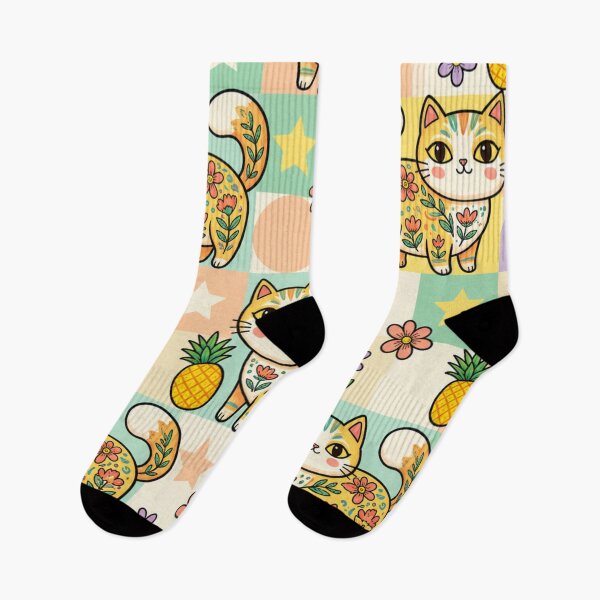 Item preview, Cute Tropical Cat Pattern with Pineapples and Flowers designed and sold by Iampoji.