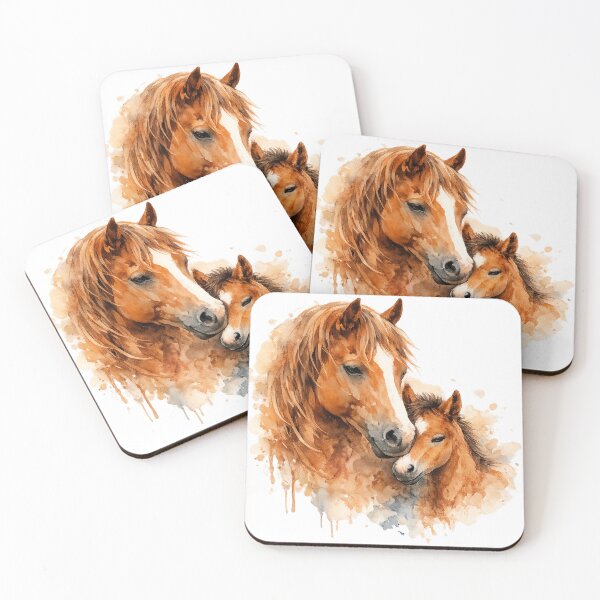 Item preview, Mare and Foal – Watercolor Horse Portrait designed and sold by OTSC.