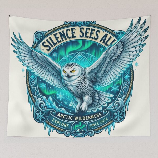 Item preview, Silence Sees All Snowy Owl Vintage Arctic Wilderness Retro Badge designed and sold by MT-Hub | Cute Aesthetic Art, Stickers & Phone Cases.