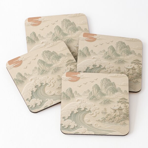Item preview, Vietnam Coastal Relief Art Print | Ha Long Bay Inspired Ocean Landscape | Asian Seascape Wall Art designed and sold by TheSlowShore.