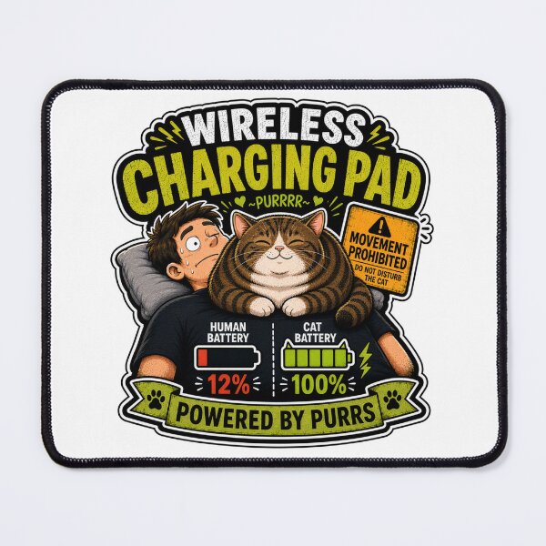Item preview, Wireless Charging Pad Cat Shirt – Powered by Purrs Funny Cat Lover Design designed and sold by Shabrinox.