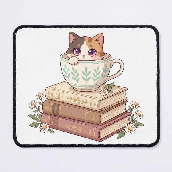 Item preview, Cute Calico Cat in Teacup - Cozy Bookworm Aesthetic designed and sold by CaliLuminos.
