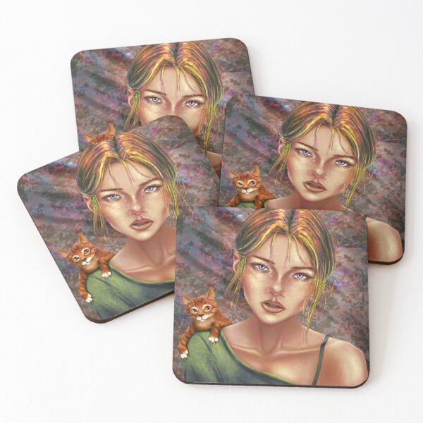Item preview, Beautiful girl with an orange cat on her shoulder designed and sold by Witseart.