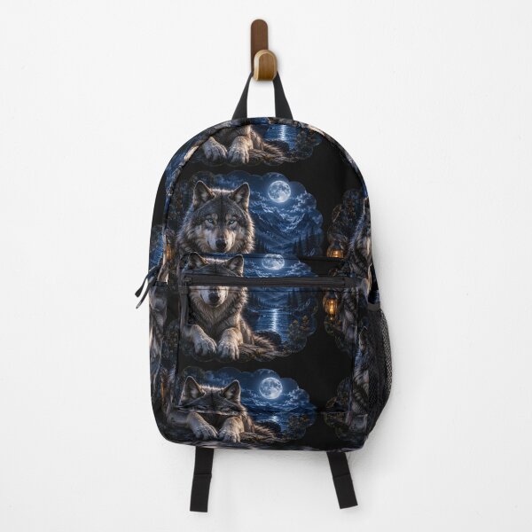 Item preview, Majestic Blue Eyed Wolf Moonlit Mountains designed and sold by YogiCodeLab.