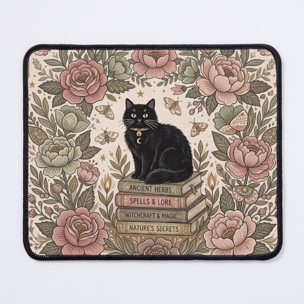 Item preview,  Black Cat Among Books and Flowers designed and sold by ASTRAL ART LAB.