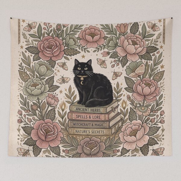 Item preview,  Black Cat Among Books and Flowers designed and sold by ASTRAL ART LAB.