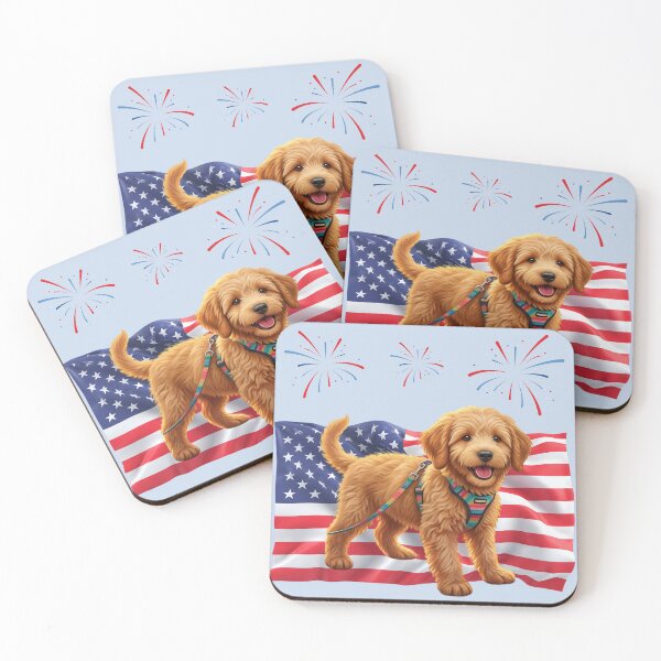 Item preview, Patriotic Pup Livvy with flag and fireworks designed and sold by Doodles Down South.
