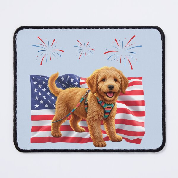 Item preview, Patriotic Pup Livvy with flag and fireworks designed and sold by Doodles Down South.