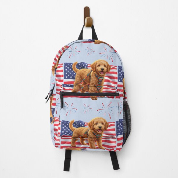 Item preview, Patriotic Pup Livvy with flag and fireworks designed and sold by Doodles Down South.