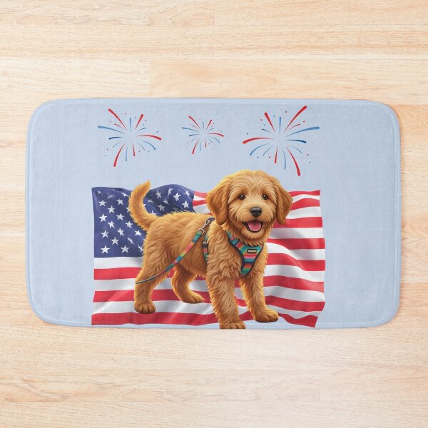 Item preview, Patriotic Pup Livvy with flag and fireworks designed and sold by Doodles Down South.