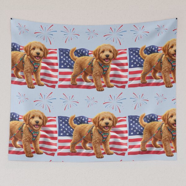 Item preview, Patriotic Pup Livvy with flag and fireworks designed and sold by Doodles Down South.