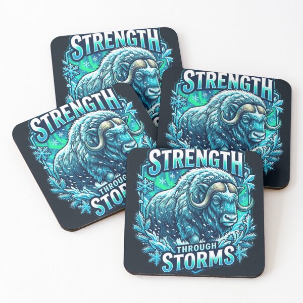 Item preview, Strength Through Storms Musk Ox Aurora Borealis Vintage Arctic Retro Badge designed and sold by MT-Hub | Art for Every Soul.