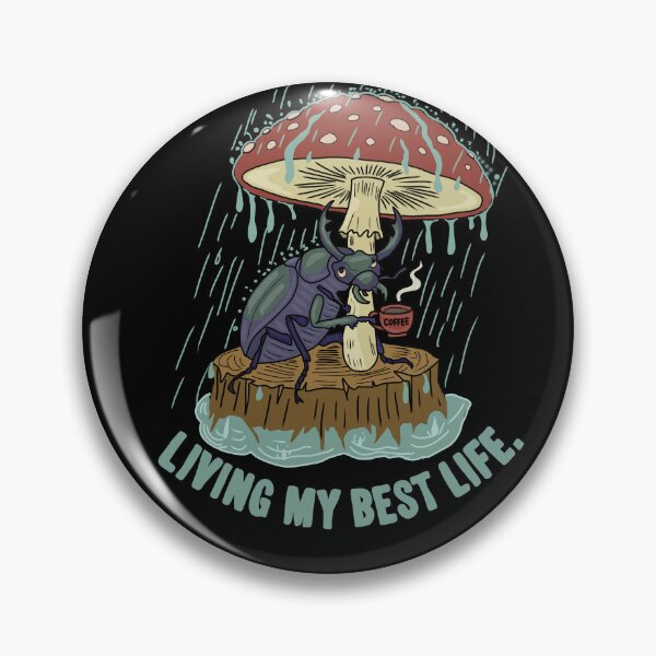 Item preview, Stag Beetle with Coffee under Mushroom Fly Agaric Folk Art Style designed and sold by LeshanArt.