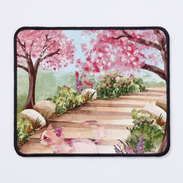 Item preview, Cherry Blossom Stroll | Cute Watercolor Cat Art designed and sold by UllassaStore.