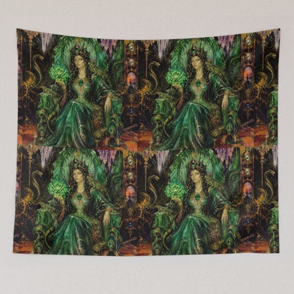 Item preview, The Mistress of the Copper Mountain - Queen of Malachite and Emeralds, Guardian of the Ural Treasures, Goddess of the Depths, Russian Gothic Art Nouveau, The Sacred Stone Flower designed and sold by Natalia-Vlad.