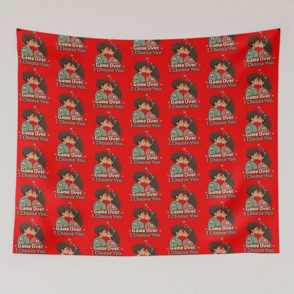 Item preview, Player 1 Player 2 Couple Kissing Retro Gaming Gift — Game Over I Choose You Print designed and sold by Eclatea store.