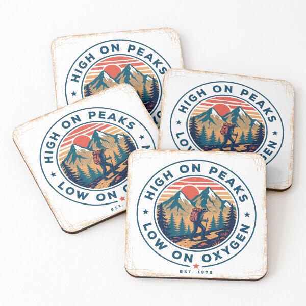 Item preview, High On Peaks, Low On Oxygen Retro Mountain Badge designed and sold by GabeMountainArt.