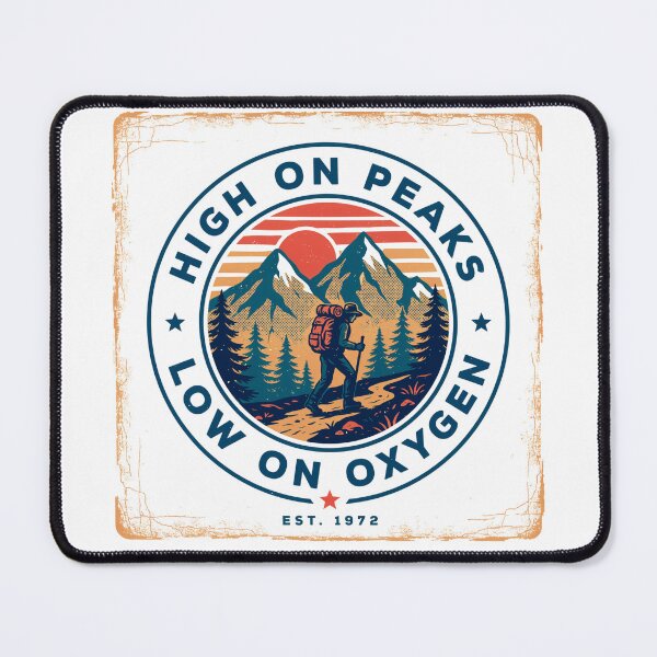 Item preview, High On Peaks, Low On Oxygen Retro Mountain Badge designed and sold by GabeMountainArt.