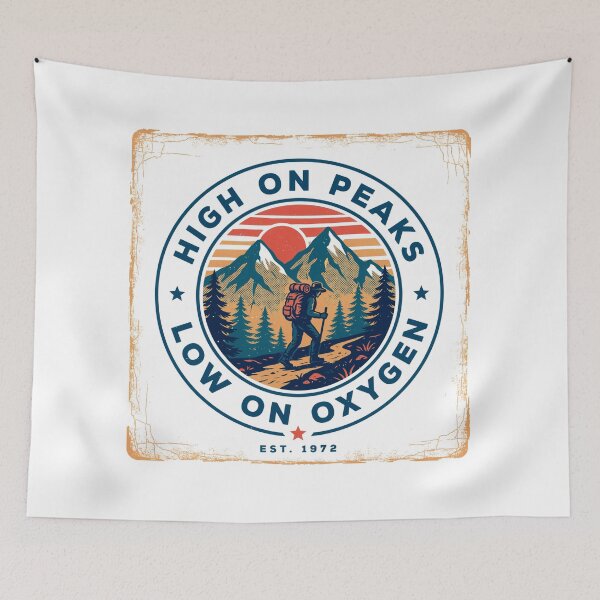 Item preview, High On Peaks, Low On Oxygen Retro Mountain Badge designed and sold by Gabe1983.