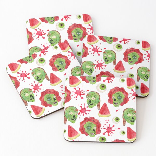 Item preview, Zombie Eating Watermelon Funny Pattern for Summerween - White Background  designed and sold by CanisArtStudio.