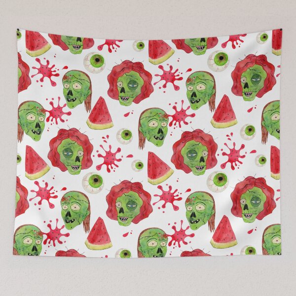 Item preview, Zombie Eating Watermelon Funny Pattern for Summerween - White Background  designed and sold by CanisArtStudio.