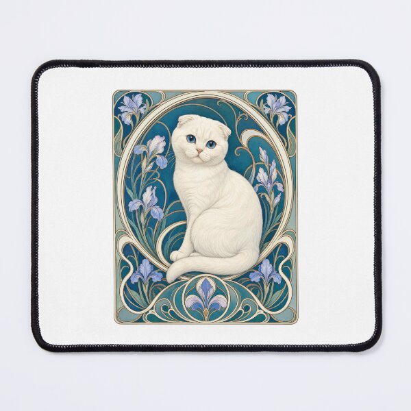 Item preview, Scottish Fold Cat with Blue Eyes Art Nouveau Floral designed and sold by AntiqueImages.