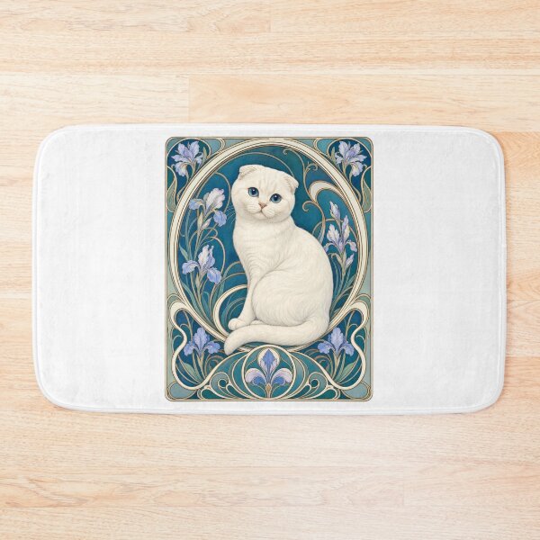 Item preview, Scottish Fold Cat with Blue Eyes Art Nouveau Floral designed and sold by AntiqueImages.