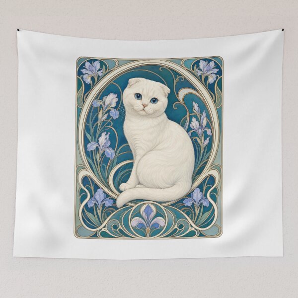 Item preview, Scottish Fold Cat with Blue Eyes Art Nouveau Floral designed and sold by AntiqueImages.