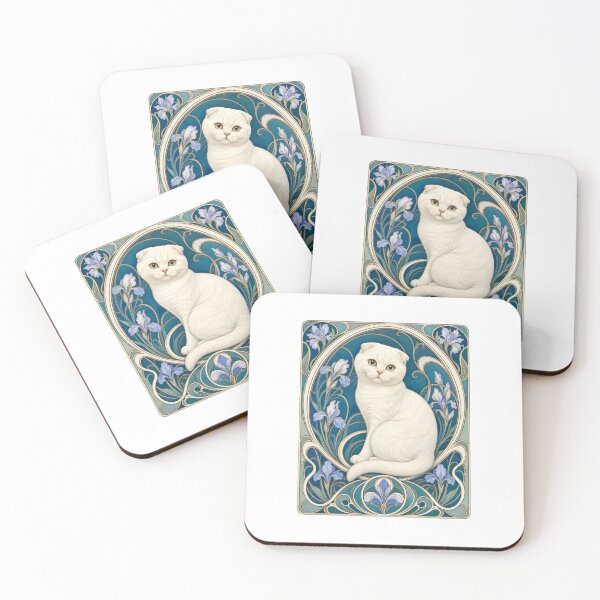 Item preview, White Scottish Fold Cat with Gold Eyes Art Nouveau designed and sold by AntiqueImages.