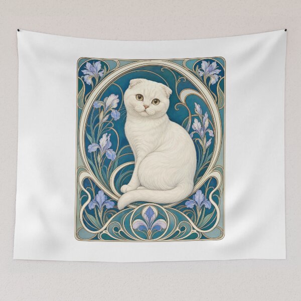 Item preview, White Scottish Fold Cat with Gold Eyes Art Nouveau designed and sold by AntiqueImages.
