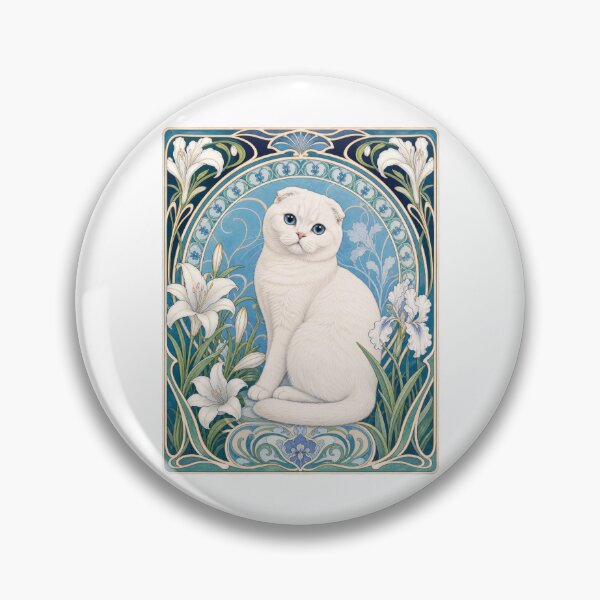 Item preview, White Scottish Fold Cat Blue Eyes Art Nouveau designed and sold by AntiqueImages.